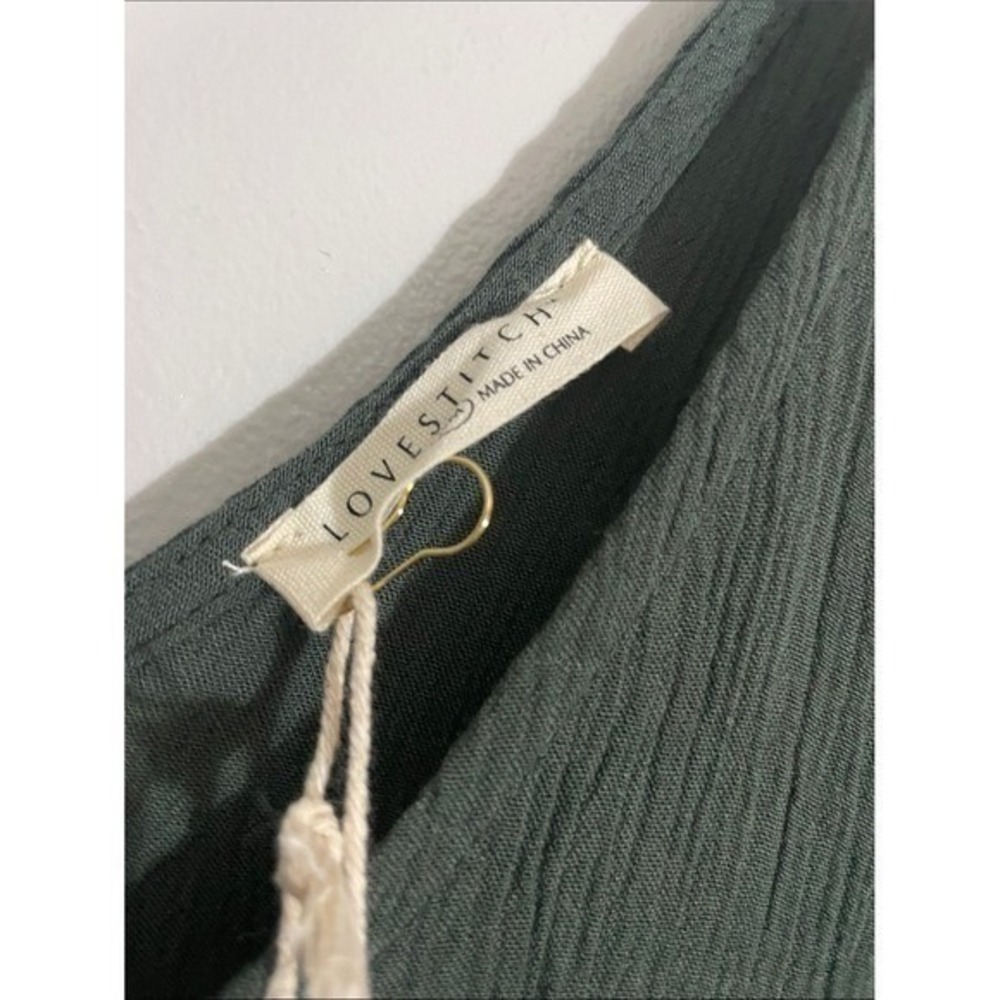 Lovestitch Maxi Dress Green Gauze Textured Adjustable Straps Small Boho Slip - Picture 2 of 15